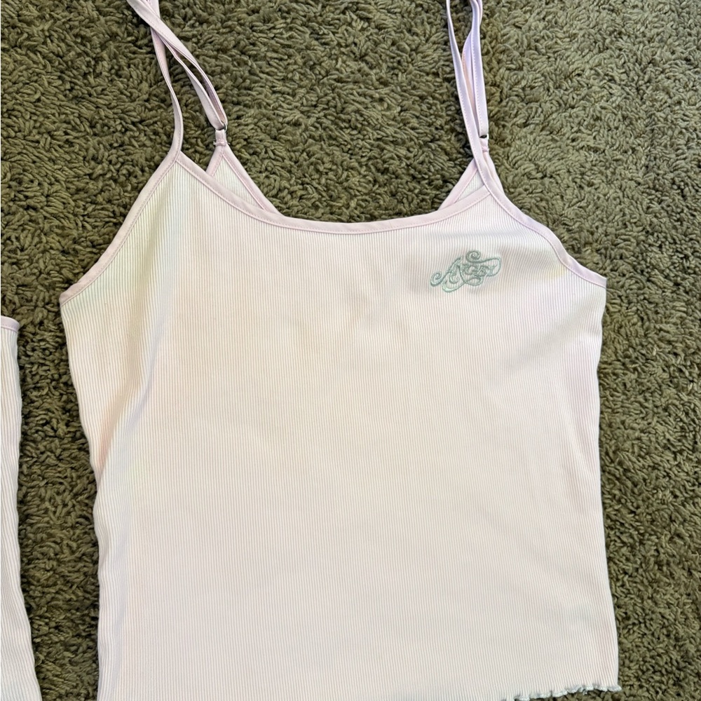Victoria's Secret Light Pink Ribbed Camisole with Teal Embroidered Logo
